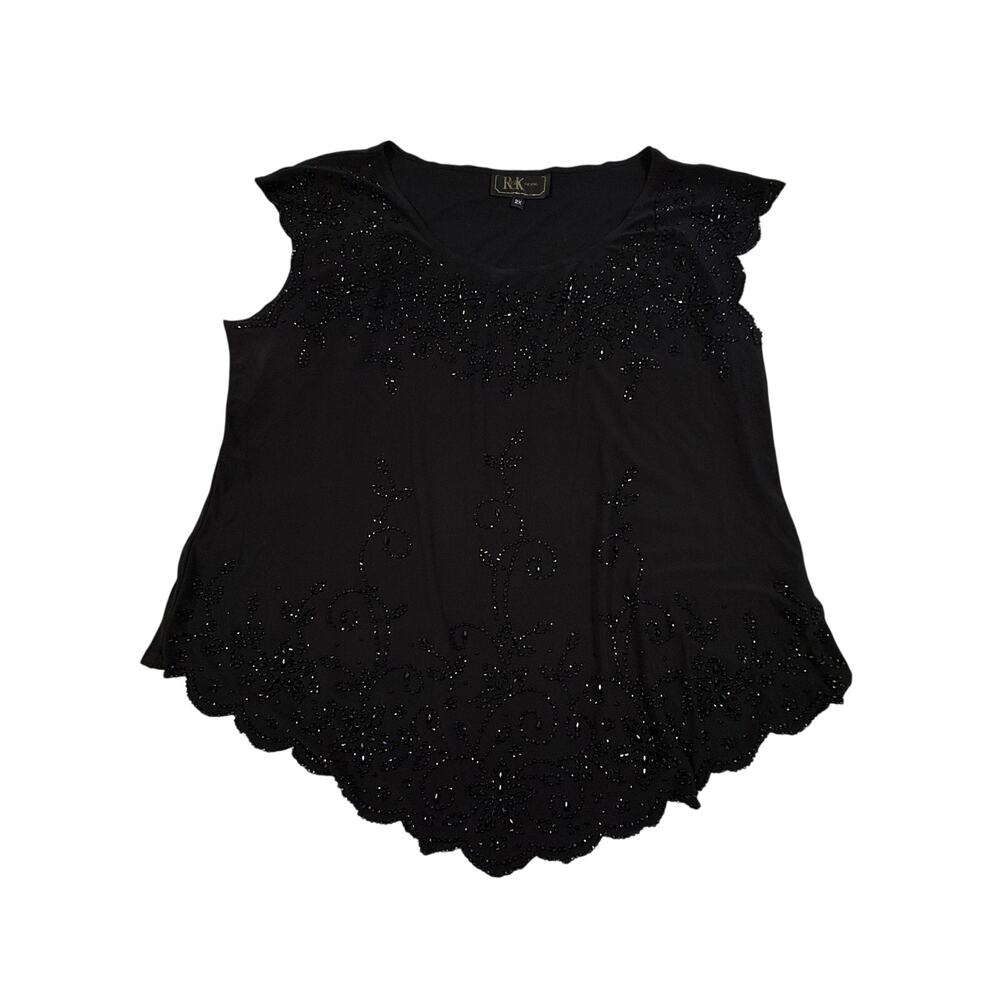 R&K Evening Vintage Beaded Top Women's 2X Black Special Occasion Party